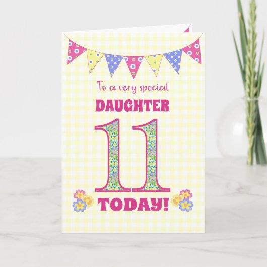 Carte Pour fille 11e anniversaire Primroses Bunting Card (Devant)