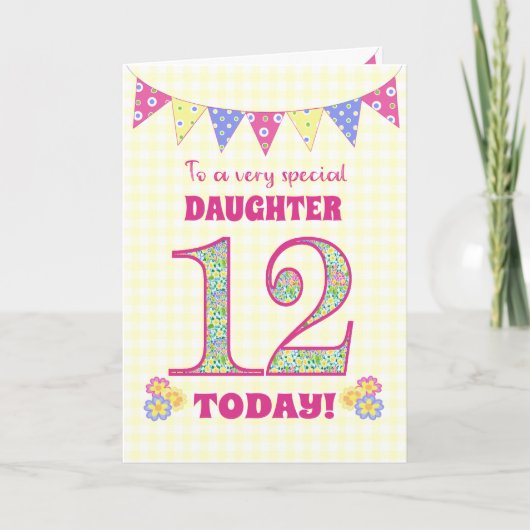 Carte Pour fille 12e anniversaire Primroses Bunting Card (Devant)