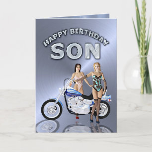 Carte Pour fils, anniversaire avec des filles et une mot