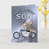 Carte Pour fils, anniversaire avec des filles et une mot (Fleur jaune)