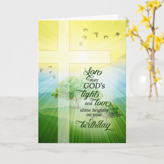 Carte pour Fils Chrétien Dieu Lumière et Amour Anniversa (Fleur jaune)