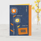 Carte Pour Fils en Fête des pères. Motif Denim (Fleur jaune)