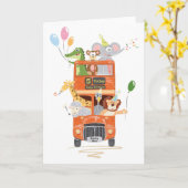 Carte Pour garçon ou fille mignonne fête animale Bus 5e (Fleur jaune)