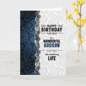 Carte pour Godson's Birthday Blue Paisley avec boutons (Fleur jaune)