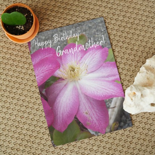 Carte Pour Grand-mère Pink Clematis Floral Anniversaire