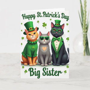 Carte pour grande sœur Saint-Patrick avec chats
