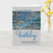 Carte pour Husband Kayak sur le lac Anniversaire (Fleur jaune)
