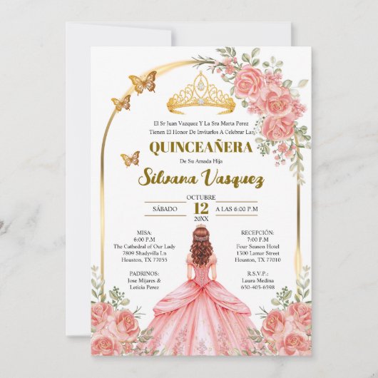 Carte pour invitation de Quinceañera (Devant)