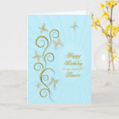 Carte Pour la fiancée, Anniversaire aux papillons dorés (Fleur jaune)