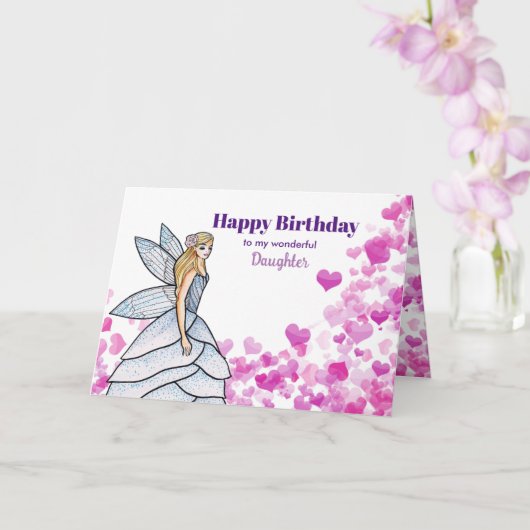 Carte Pour la fille à l'anniversaire Fée avec Coeurs ros (Orchidée)