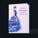 Carte Pour la fille en droit sur l'anniversaire Sparkly<br><div class="desc">Basé sur l'illustration de mode aquarelle par moi-même Farida Greenfield. Belle fille aux cheveux foncés portant une robe de bal bleu électrique étincelante. Le design a des textes qui peuvent être personnalisés avec le texte de votre préférence.</div>