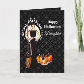 Carte Pour la fille sur la sorcière d'Halloween avec cha (Devant)