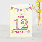 Carte Pour la Nièce 12e Anniversaire Primroses Bunting C (Fleur jaune)