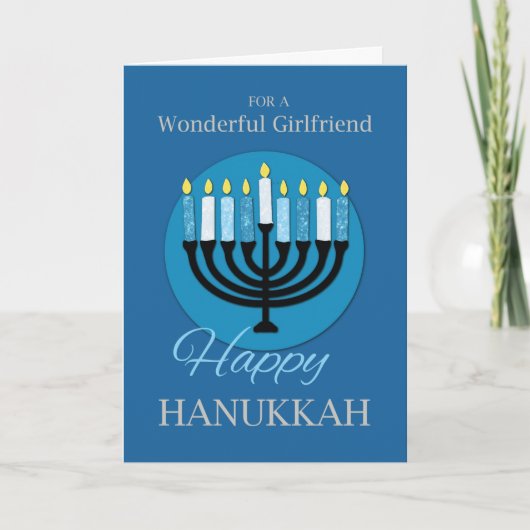 Carte Pour la petite amie Hanoukka Menorah sur le bleu f (Devant)