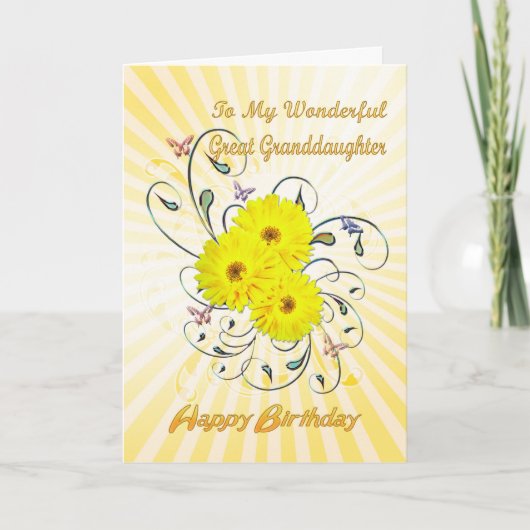 Carte Pour la petite-fille, fleurs jaunes d'anniversaire (Devant)