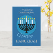 Carte Pour la petite-fille Hanoukka Menorah sur le bleu  (Fleur jaune)