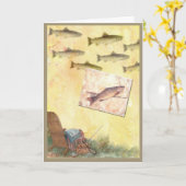 CARTE POUR LA SALUTATION DE PÊCHE DE TRUITE DE POÈMES (Fleur jaune)