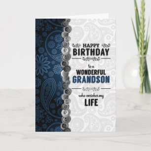 Carte pour l'Anniversaire de Grandson Blue Paisley avec