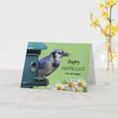 Carte Pour l'anniversaire de la femme avec Jay bleu à Fe (Fleur jaune)