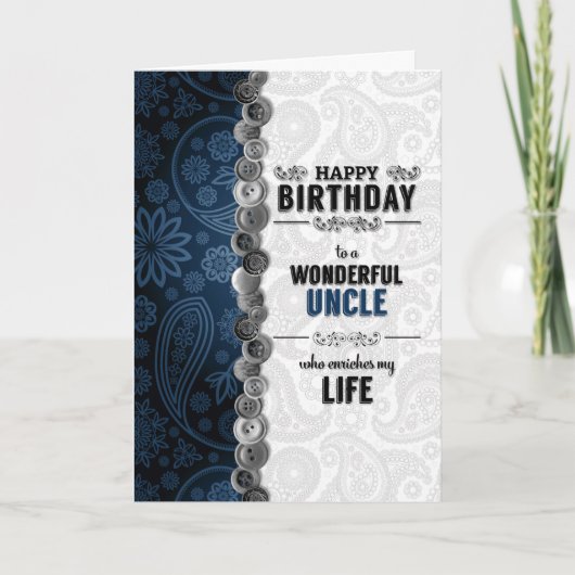 Carte pour l'Anniversaire de l'Oncle Blue Paisley avec b (Devant)