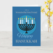 Carte Pour le copain Hanoukka Menorah sur le bleu foncé (Fleur jaune)