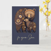 Carte Pour le fils sur Fête des pères mignon ours Folk A (Fleur jaune)