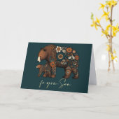 Carte Pour le fils sur Fête des pères mignon ours Folk A (Fleur jaune)