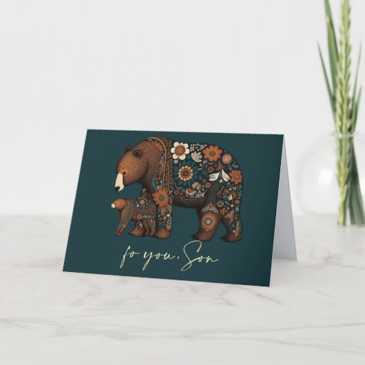 Carte Pour le fils sur Fête des pères mignon ours Folk A (Devant)