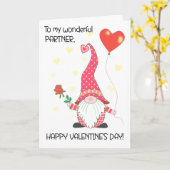 Carte Pour le partenaire Valentine's Cute Gnome et Red R (Fleur jaune)