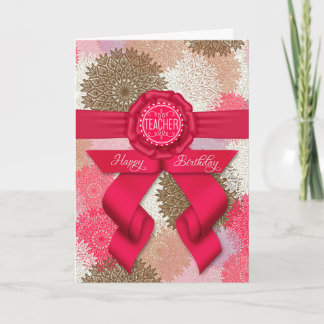 Carte pour l'enseignant Rose profond rose ruban Annivers