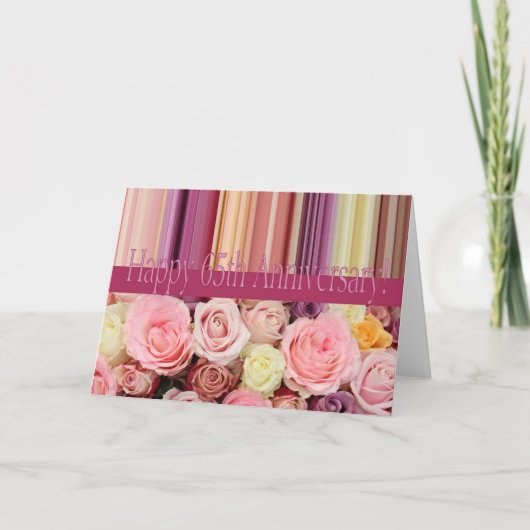 Carte pour les 65 ans de mariage - Rayure de roses (Devant)