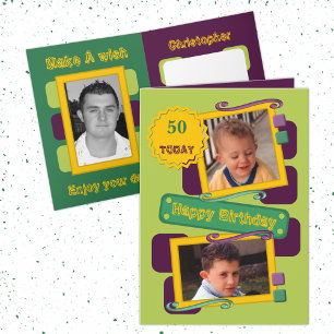 Carte Pour les hommes ajouter des photos vert violet 50e
