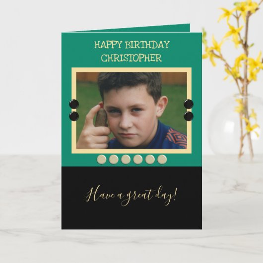 Carte Pour les hommes Anniversaire avec nom photo vert e (Fleur jaune)