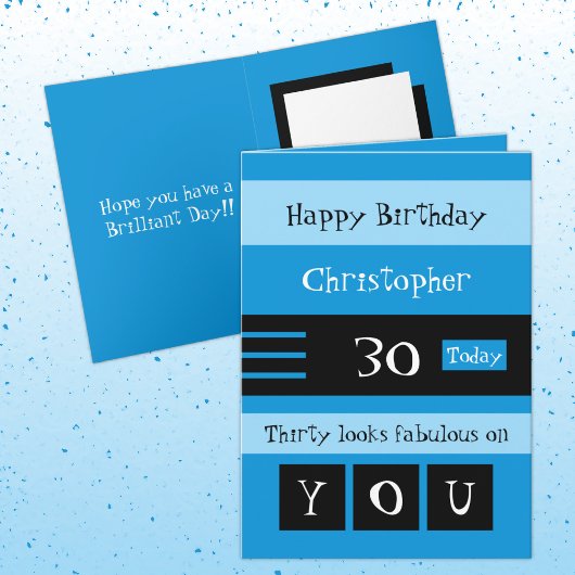 Carte Pour lui, 30e anniversaire bleu et noir