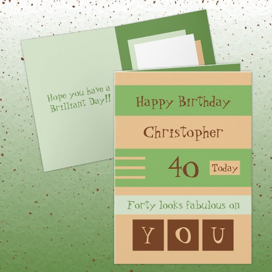 Carte Pour lui 40e anniversaire vert et marron