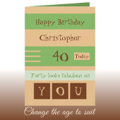 Carte Pour lui 40e anniversaire vert et marron