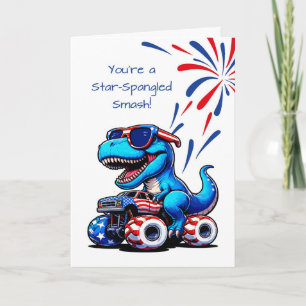 Carte Pour lui 4 juillet Dinosaur T-Rex équitation Camio