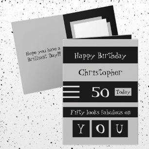 Carte Pour lui, 50e anniversaire gris et noir