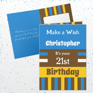 Carte Pour lui ajouter nom bleu spécial 21e anniversaire