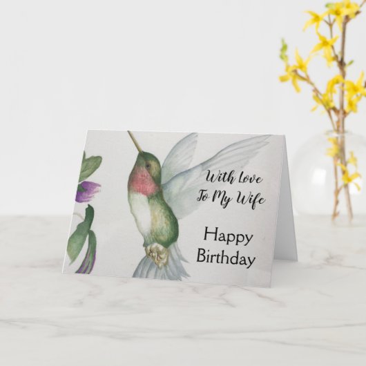 Carte Pour ma femme avec un colibri d'amour Joy Romantic (Fleur jaune)