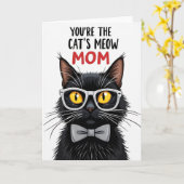 Carte pour maman chat noir mat (Fleur jaune)