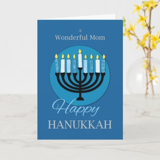 Carte Pour Maman Hanoukka Menorah sur le bleu foncé (Fleur jaune)