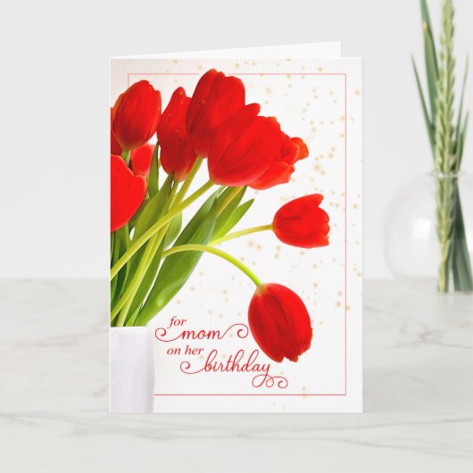 Carte pour maman Tulipes rouges avec Joyeux Anniversaire (Devant)
