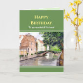 Carte Pour mari à l'anniversaire Bruges Belgique Aquarel (Fleur jaune)