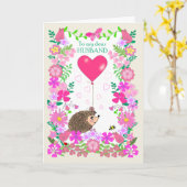 Carte Pour mari Saint-Valentin avec un hérisson mignon (Fleur jaune)