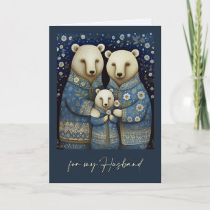 Carte Pour Mari sur Fête des pères Ours Famille Folk Art
