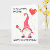 Carte Pour Mari Valentine's mignonne Gnome et Rose rouge (Fleur jaune)