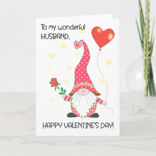 Carte Pour Mari Valentine's mignonne Gnome et Rose rouge