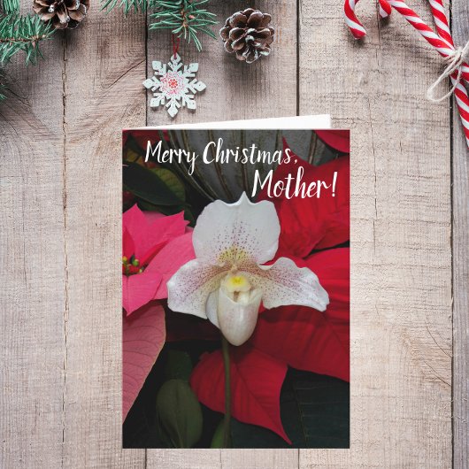 Carte Pour Mère Rouge Poinsettias et Orchidée Noël