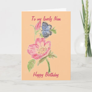 Carte pour Nan. Joli papillon sur la fleur rose